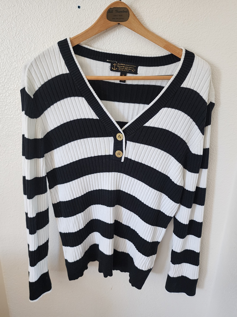 Lauren Ralph Lauren Striped Henley Ribbed Sweater 100% Cotton Plus 3X